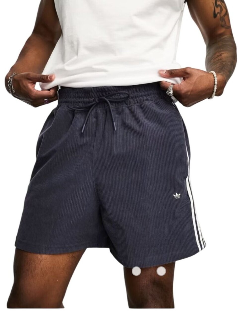 Adidas Originals Navy Corduroy Basketball 3 Stripe Shorts XL Mens Drawstring